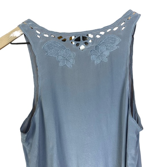 Greylin Womens Medium Blue 100% Silk Top Costal Lightweight Lace Floral Blouse - Picture 4 of 8